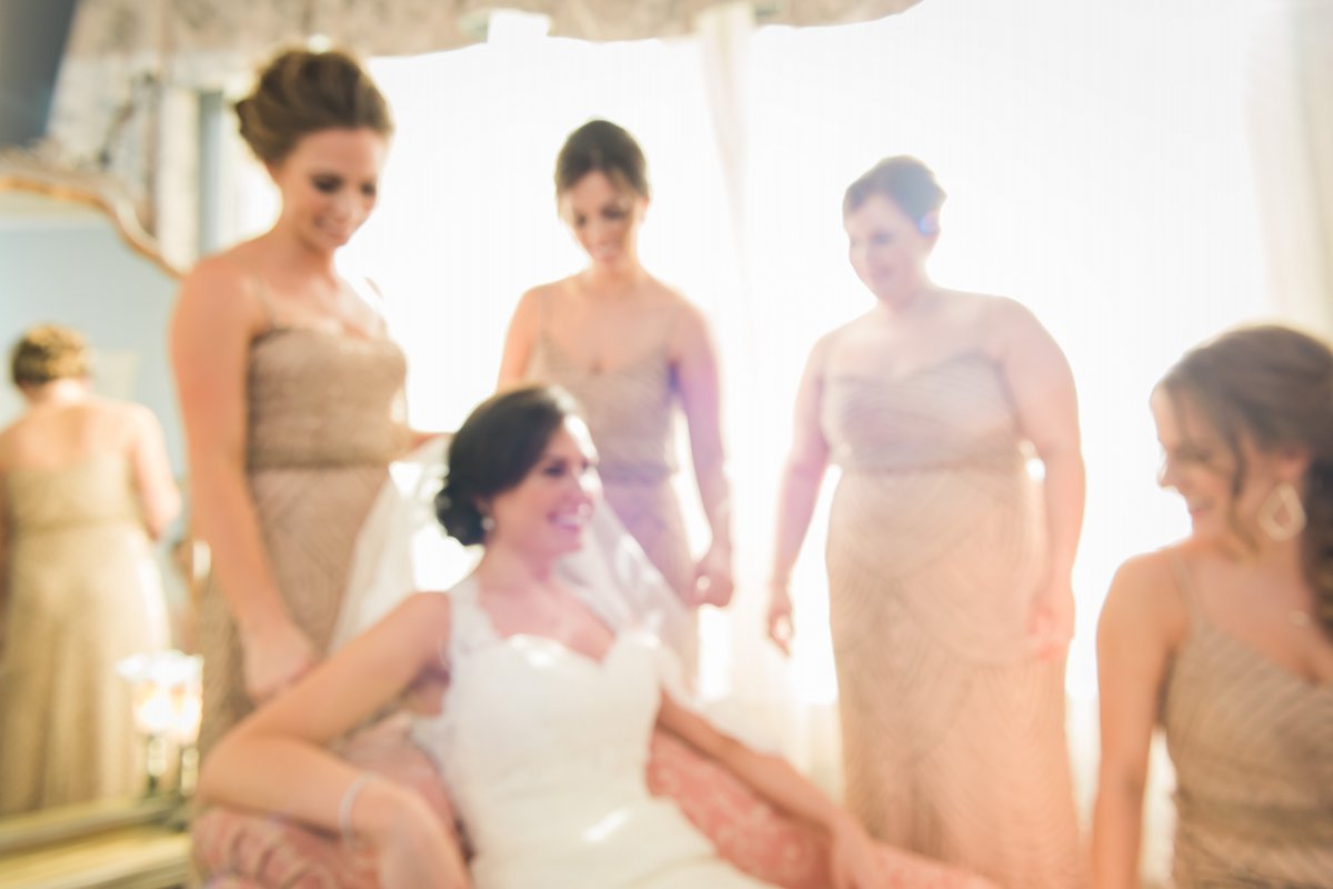 Chic Butlers Courtyard Wedding Bride Getting Ready with Bridesmaids