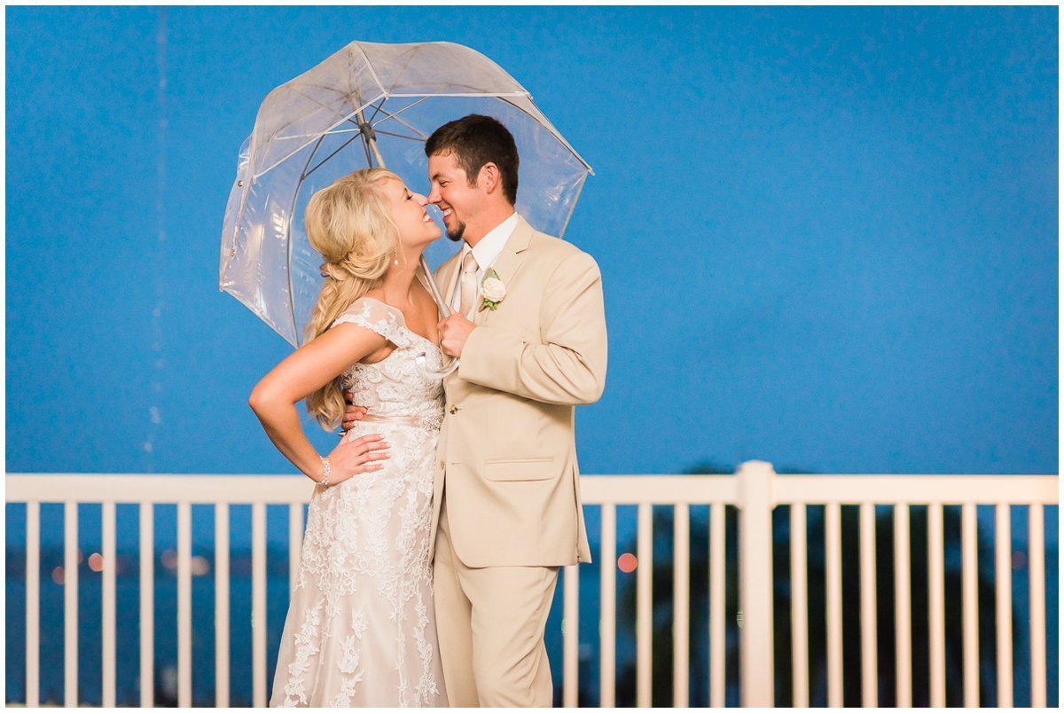The Admiral on Clear Lake Wedding Bride and Groom in the rain
